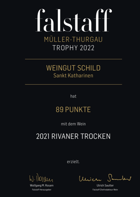 Müller Weingut 2022 Trophy Thurgau Schild |